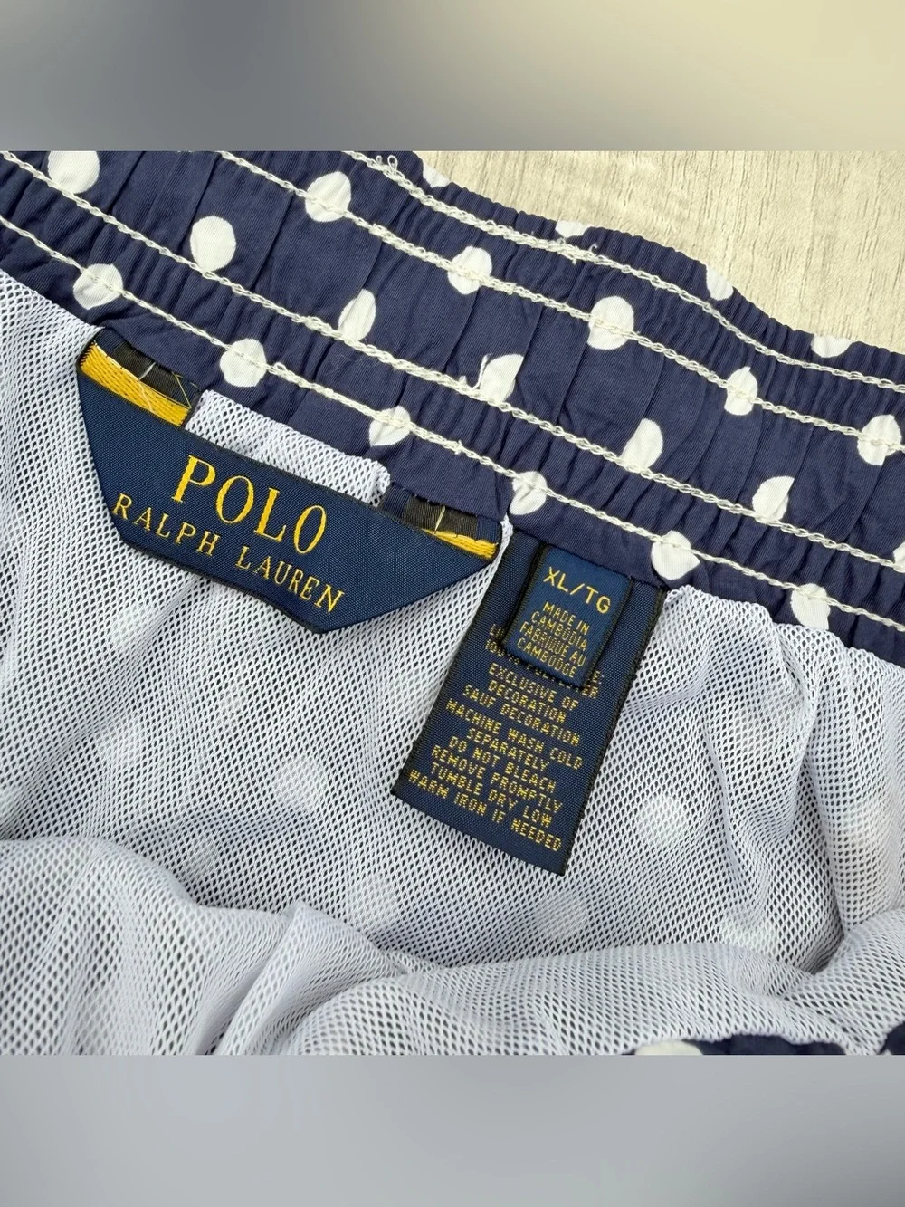 Polo Ralph Lauren navy blue and white polka dot swim short